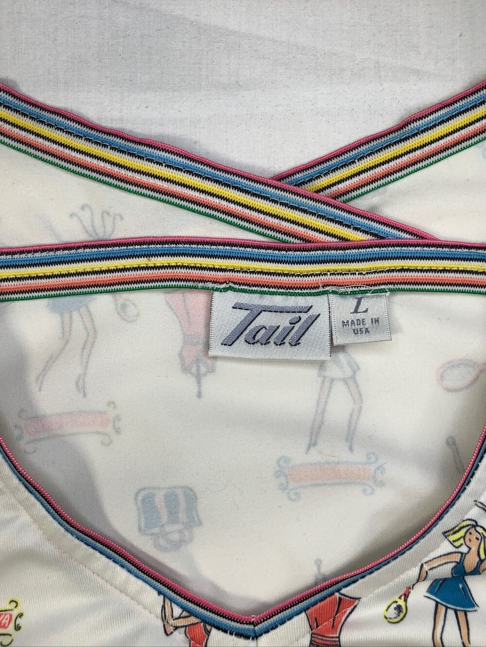 Vintage 80's Tail Brand Wht Tennis Tank Top with Multicolor Cartoon Print Size L - Picture 4 of 5